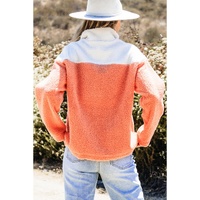 Orange Colorblock Half Zipper Stand Neck Sherpa Sweatshirt - XL thumbnail