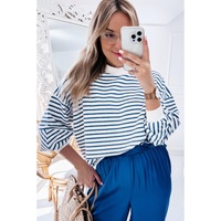 Blue Stripe Drop Shoulder Crew Neck Loose Sweatshirt - L thumbnail
