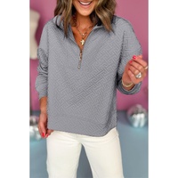 Gray Solid Textured Half Zipper Collared Sweatshirt - 2XL thumbnail