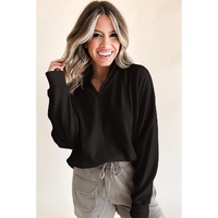 Black Zipped Neck Pullover Drop Shoulder Sweatshirt - XL thumbnail