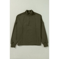 Jungle Green Zipped Neck Pullover Drop Shoulder Sweatshirt - L thumbnail