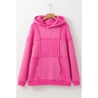 Pitaya Pink Mineral Wash Terry Patchwork Drawstring Hoodie - L thumbnail