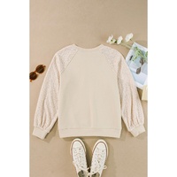 Parchment Eyelet Knit Patchwork Raglan Sleeve Pullover Top - L thumbnail
