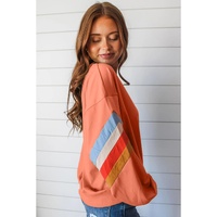 Flamingo Rainbow Striped Sleeve Crew Neck Loose Sweatshirt - L thumbnail