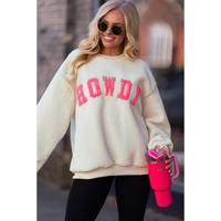 Beige Sherpa HOWDY Patched Pullover Sweatshirt - L thumbnail