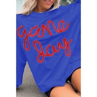 Dark Blue Tinsel Game Day Drop Shoulder Graphic Sweatshirt - L thumbnail