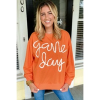 Russet Orange Tinsel Game Day Drop Shoulder Graphic Sweatshirt - L thumbnail