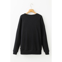 Black Drop Shoulder Crisscross Stitching Pocketed Loose Sweatshirt - S thumbnail