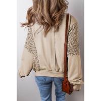 Parchment Knit Crochet Exposed Seam Ribbed Trim Sweatshirt - L thumbnail