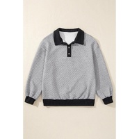 Light Grey Textured Colorblock Edge Buttoned Collar Sweatshirt - L thumbnail