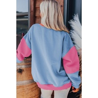Bright Pink Colorblock Patchwork Drop Shoulder Sweatshirt - 2XL thumbnail