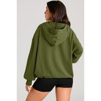 Moss Green Solid Kangaroo Pocket Half Zipper Oversized Hoodie - 2XL thumbnail