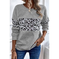 Gray Leopard Quilted Patchwork Crew Neck Sweatshirt - S thumbnail