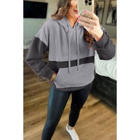 Gray Textured Color Block Kangaroo Pocket Drop Shoulder Hoodie - 2XL thumbnail
