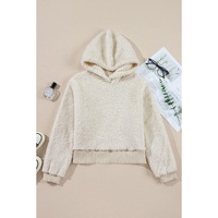 White Contrast Ribbed Edge Plush Hoodie - L thumbnail