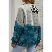 Blue Tie Dye Cow Color Block Pullover Sweatshirt - L thumbnail
