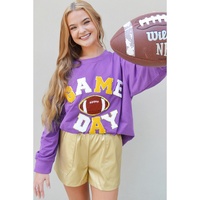 Tillandsia Purple GAME DAY Rugby Chenille Embroidered Pullover Sweatshirt - M thumbnail