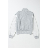 Gray Half Zipper Collared Drop Shoulder Side Slits Sweatshirt - L thumbnail
