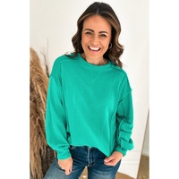 Mint Green Splicing Round Neck Pullover Sweatshirt - L thumbnail
