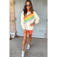 Apricot Rainbow Colorblock Striped Pullover Sweatshirt - M thumbnail