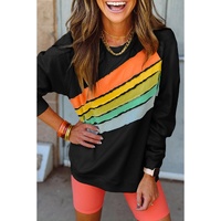 Black Rainbow Colorblock Striped Pullover Sweatshirt - S thumbnail