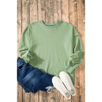 Smoke Green Solid O Neck High Low Hem Pullover Sweatshirt - L thumbnail