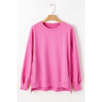 Bonbon Solid O Neck High Low Hem Pullover Sweatshirt - L thumbnail