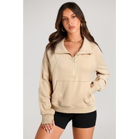 Parchment Quarter Zip Stand Neck Kangaroo Pocket Sweatshirt - L thumbnail