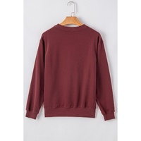 Burgundy Plain Drop Shoulder Crewneck Pullover Sweatshirt - L thumbnail