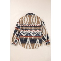 Brown Western Aztec Collared Button-up Sweatshirt - S thumbnail