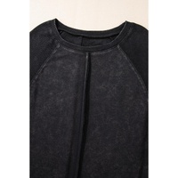 Black Solid Waffle Knit Patchwork Raglan Sleeve Sweatshirt - M thumbnail