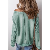 Mineral Blue Solid Waffle Knit Patchwork Raglan Sleeve Sweatshirt - 2XL thumbnail