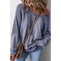 Sail Blue Solid Waffle Knit Patchwork Raglan Sleeve Sweatshirt - 2XL thumbnail