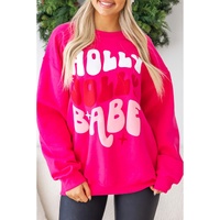 Rose Red Christmas Holly Jolly Babe Graphic Oversized Sweatshirt - L thumbnail