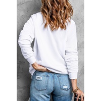 Beige Rugby Chenille Embroidered Patched Pullover Sweatshirt - 2XL thumbnail