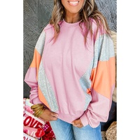 Light Pink Color Block Batwing Sleeve Loose Fit Sweatshirt - L thumbnail