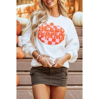 White Terry Halloween Pumpkin Patched Pattern Pullover Sweatshirt - L thumbnail