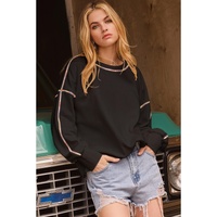 Black Contrast Rainbow Trim Drop Shoulder Pullover Sweatshirt - L thumbnail