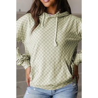 Green Checkered Print Kangaroo Pocket Drawstring Hoodie - L thumbnail