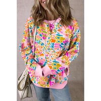 Pink Abstract Printed Drop Shoulder Loose Sweatshirt - M thumbnail