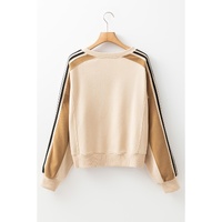 Beige Contrast Striped Patchwork Drop Shoulder Loose Sweatshirt - M thumbnail