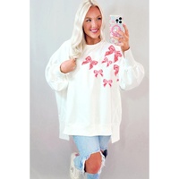 White Sequin Bowknot High Low Oversize Sweatshirt - L thumbnail