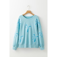 Beau Blue Sequined Bowknot Drop Shoulder Oversized Sweatshirt - L thumbnail