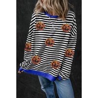 Black Stripe Funny Halloween Pumpkin Face Pattern Oversize Sweatshirt - L thumbnail