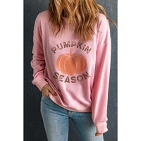 Pink PUMPKIN SEASON Crew Neck Drop Shoulder Sweatshirt - S thumbnail
