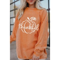 Orange Pumpkin thankful Graphic Corded Thanksgiving Sweatshirt - L thumbnail