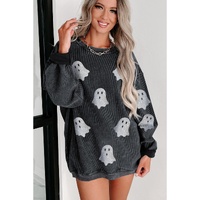 Black Halloween Ghost Corded Crew Neck Loose Sweatshirt - 2XL thumbnail