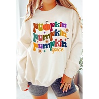 Beige Cute Pumpkin Spice Graphic Thanksgiving Sweatshirt - XL thumbnail