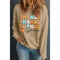 Khaki THANKS giving Leaves Printed Drop Shoulder Sweatshirt - S thumbnail