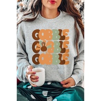 Gray GOBBLE Turkey Graphic Drop Shoulder Pullover Sweatshirt - S thumbnail